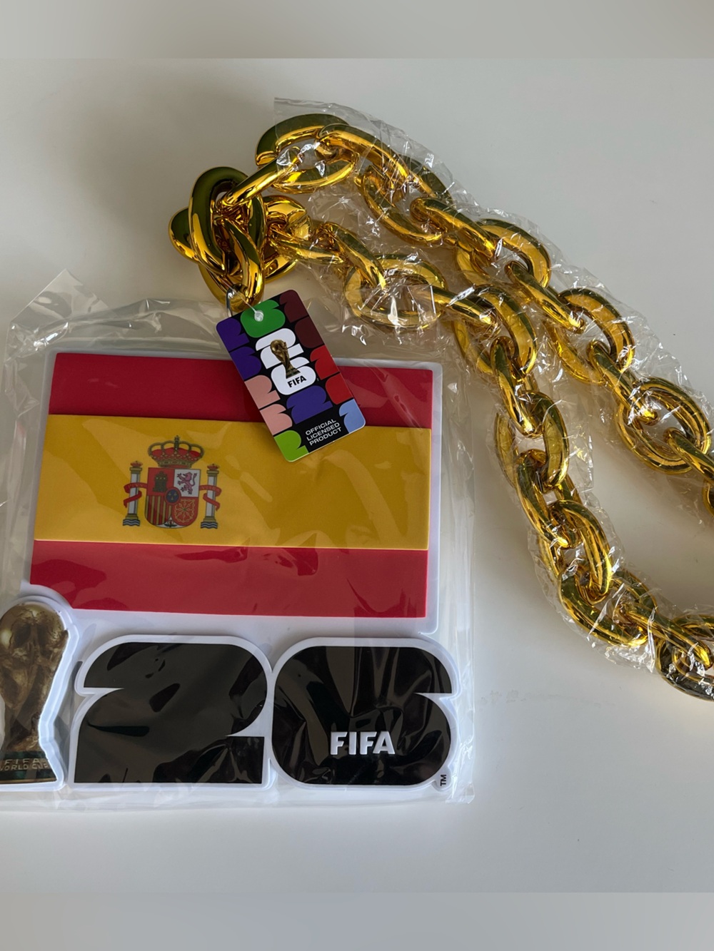 FIFA World Cup USA 2026 Spain Flag Gold Trophyman Necklace Chain Soccer Football